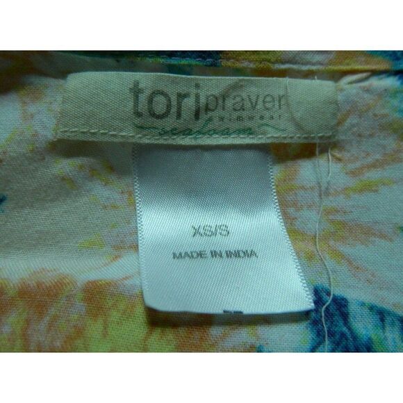Tori Praver Beach Coverup‎ Swimwear Seafoam Peach Turquoise Floral Size XS/S - Picture 6 of 7